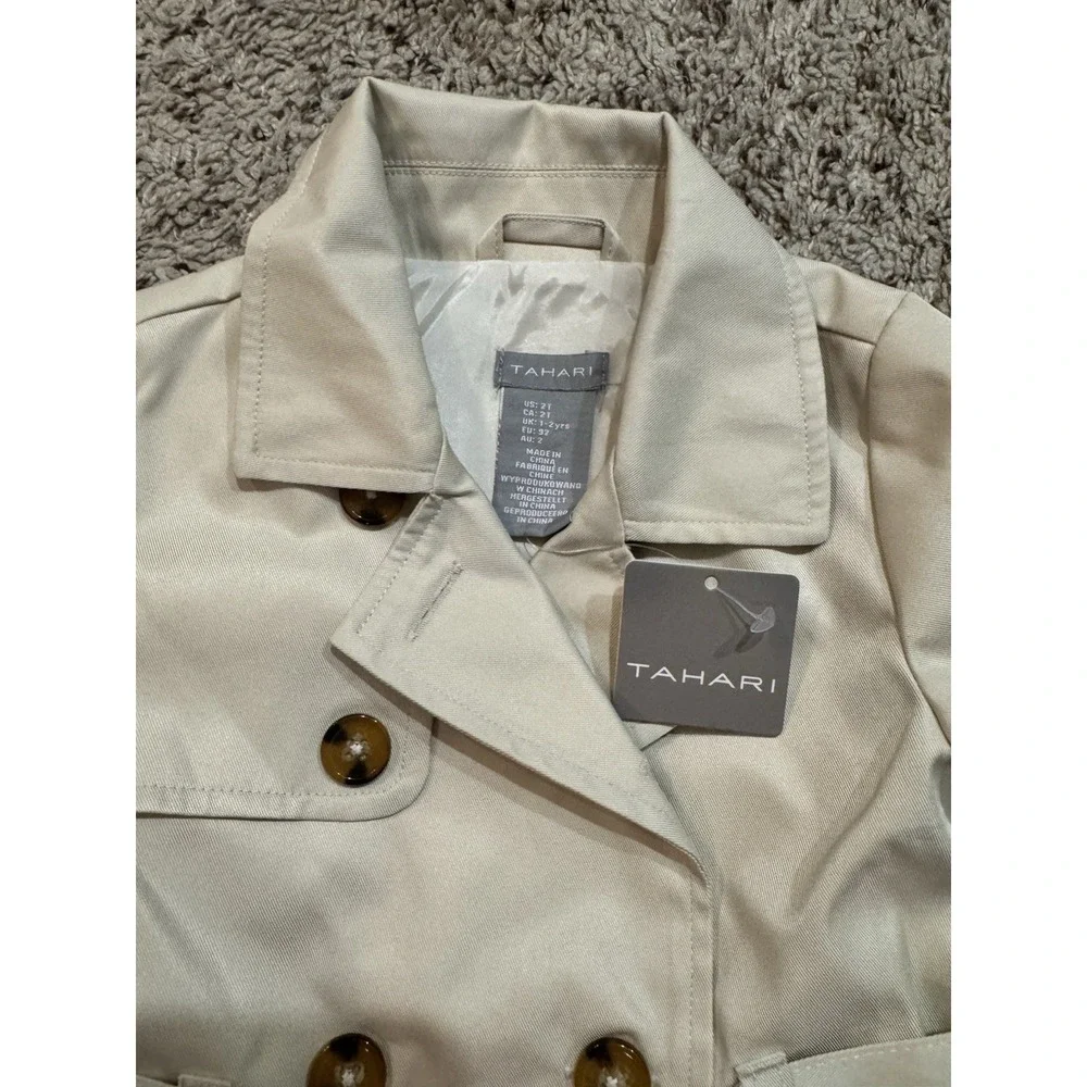 Tahari Kids Girls Trench Coat 2T Beige Belted‎ Double Breasted Classic Jacket